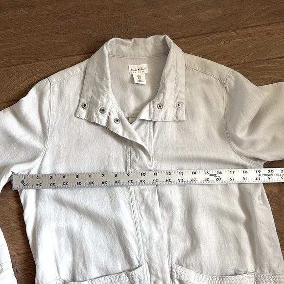 Nicole Miller Linen Lyocell Blend Eggshell Light Jacket Pockets Snaps Small - Picture 3 of 9